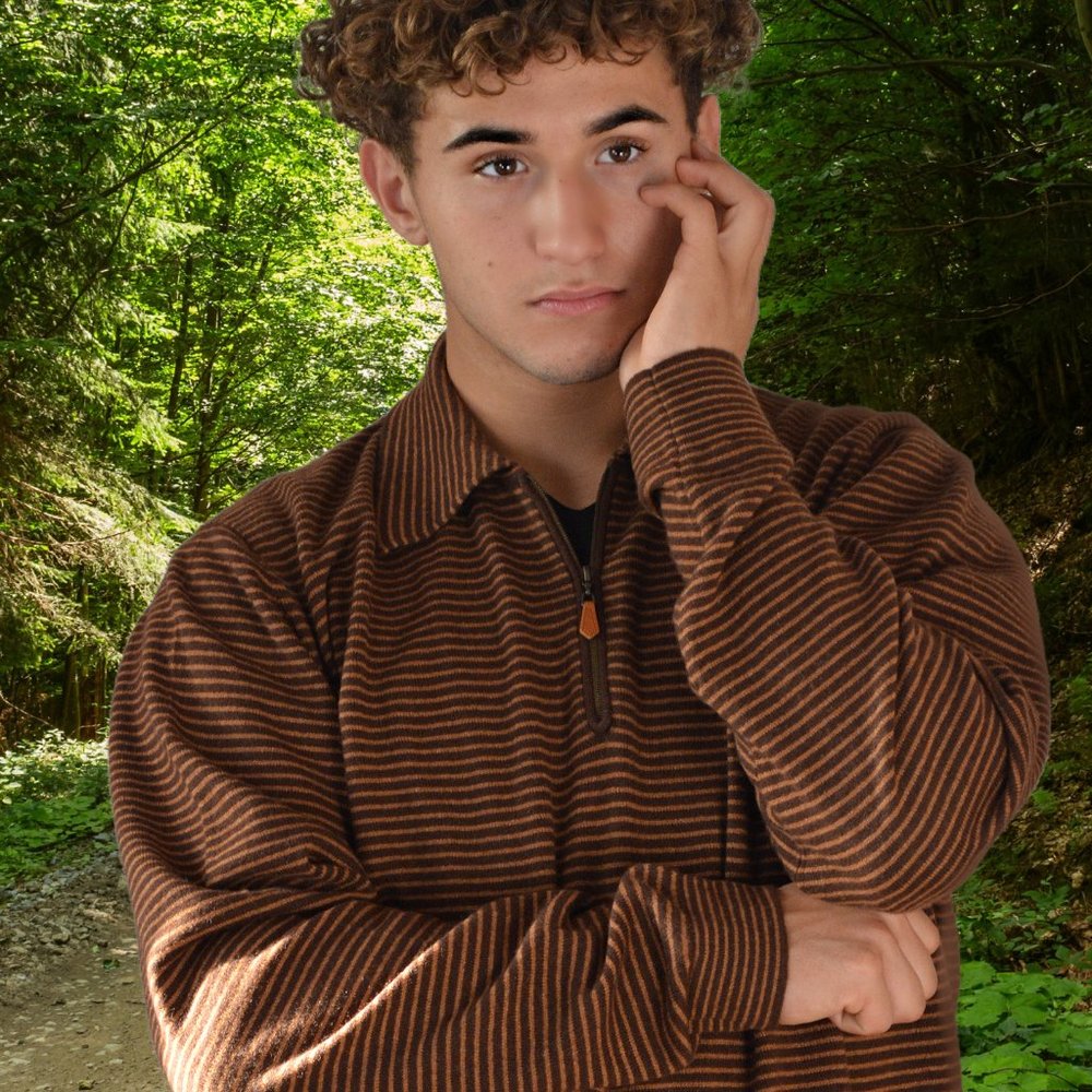 Mens Brown Cashmere Striped Oversized Sweater Relaxed Fit
